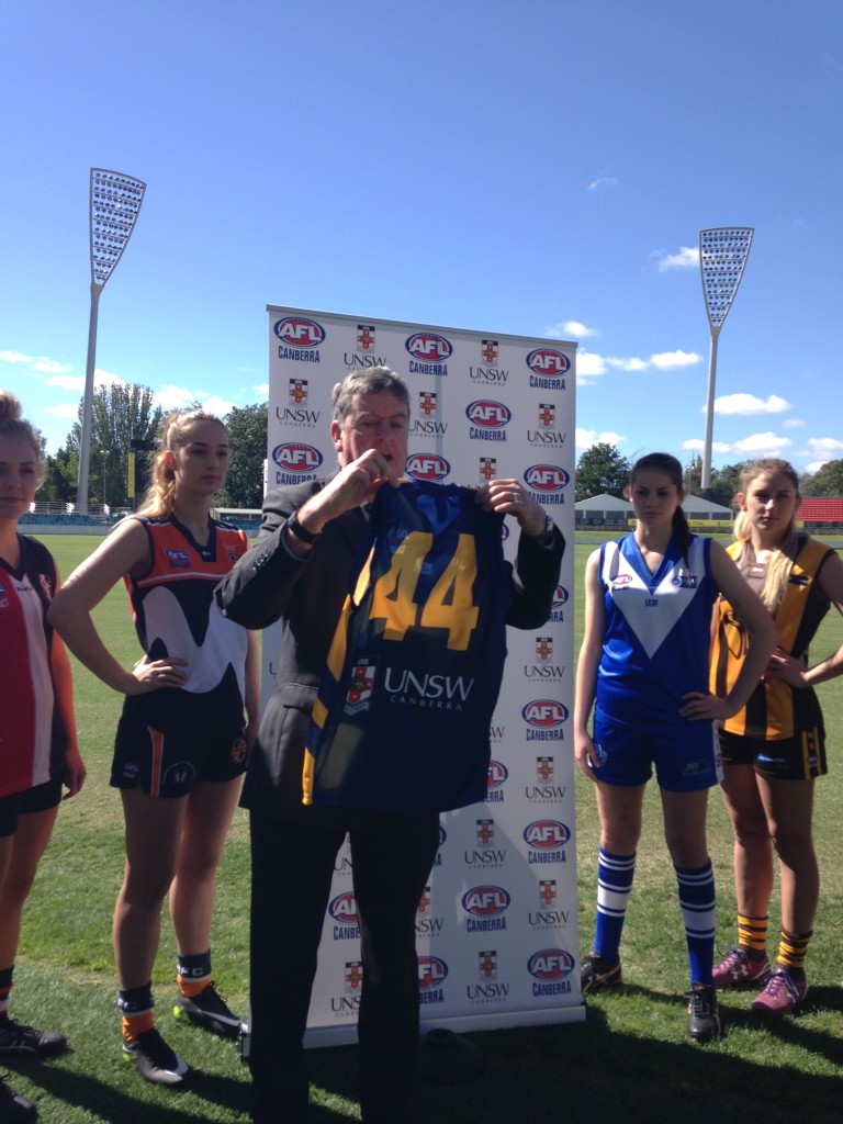 UNSW Canberra Deputy Rector, John Arnold, with the 2017 Women's Representative Guernsey